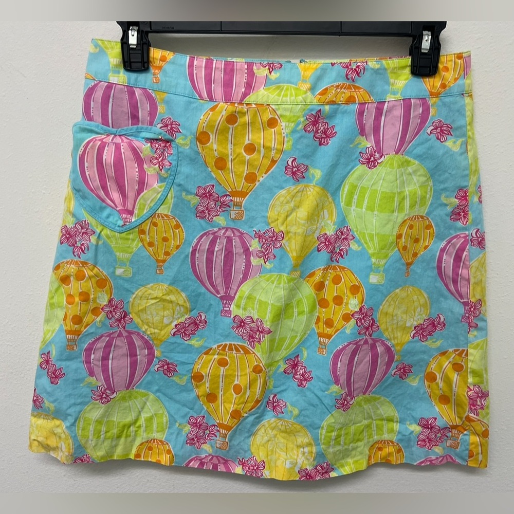 Vintage Lilly Pulitzer Hot Air Ballon Skirt White Label Womens Size 10 Cotton